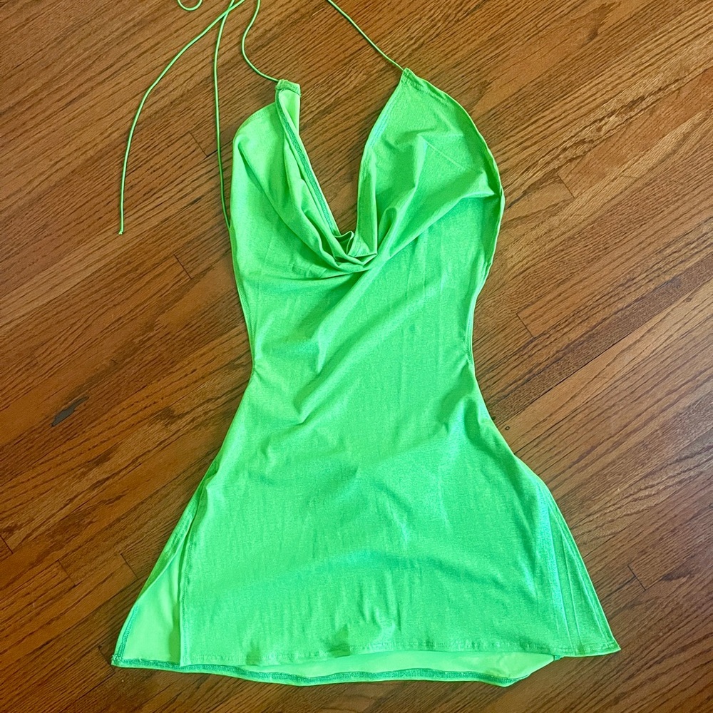 ADRIANA SAHAR LIME GREEN METALLIC 90s DRESS - M/L